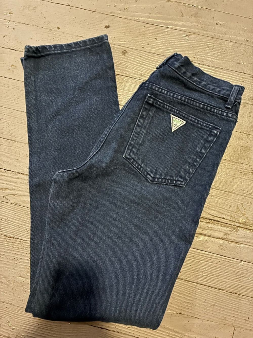 Vintage 90s Guess Jeans USA Made 31x34 Dark Wash Straight Leg Triangle Logo